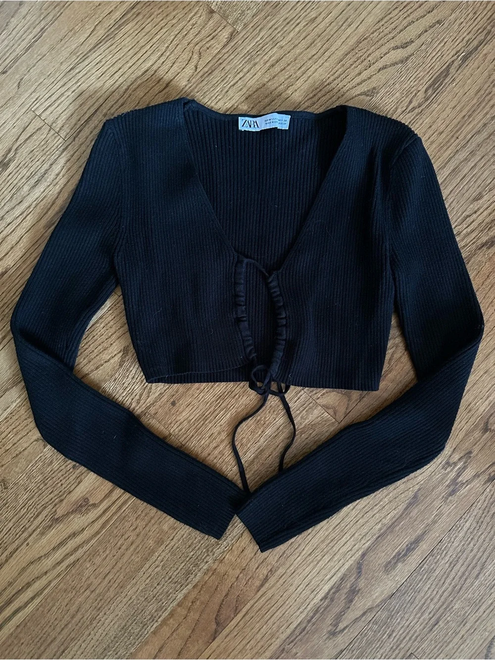 Zara Black Knit Tie-Front Cropped Top